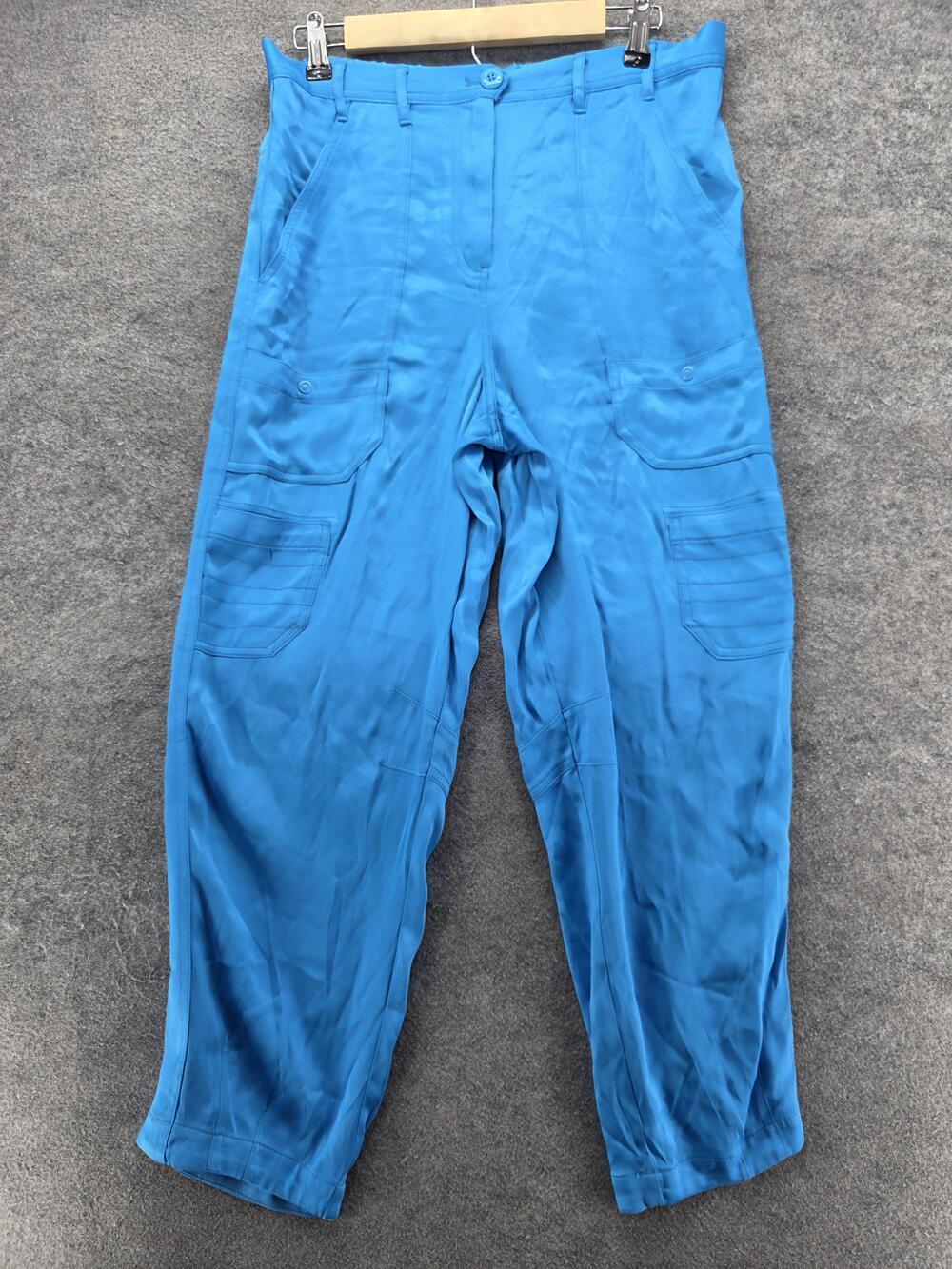 Maeve Anthropologie Pants Womens 10 Blue Cargo Straight Elastic Waist Viscose